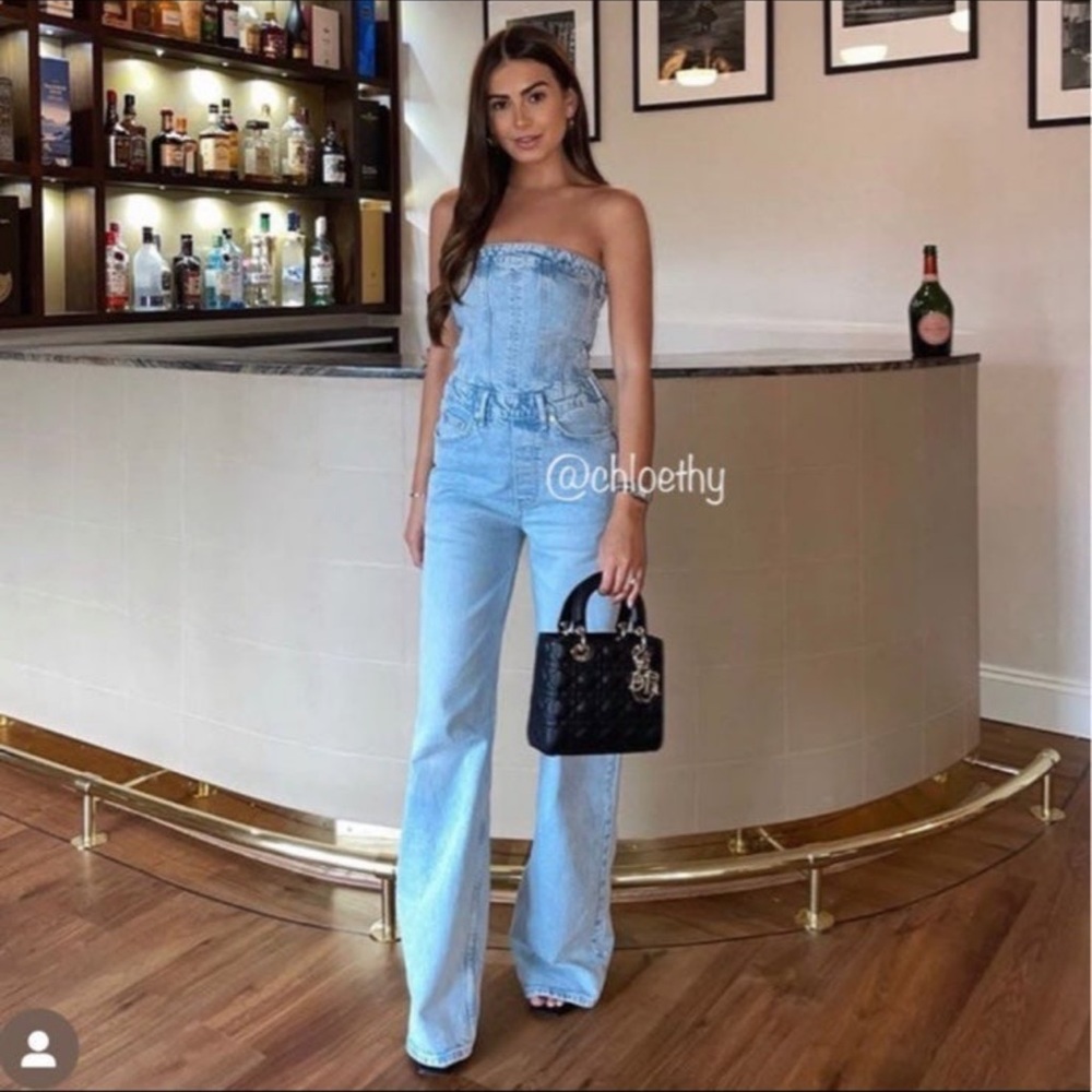 Zara strapless corset denim jumpsuit NWT